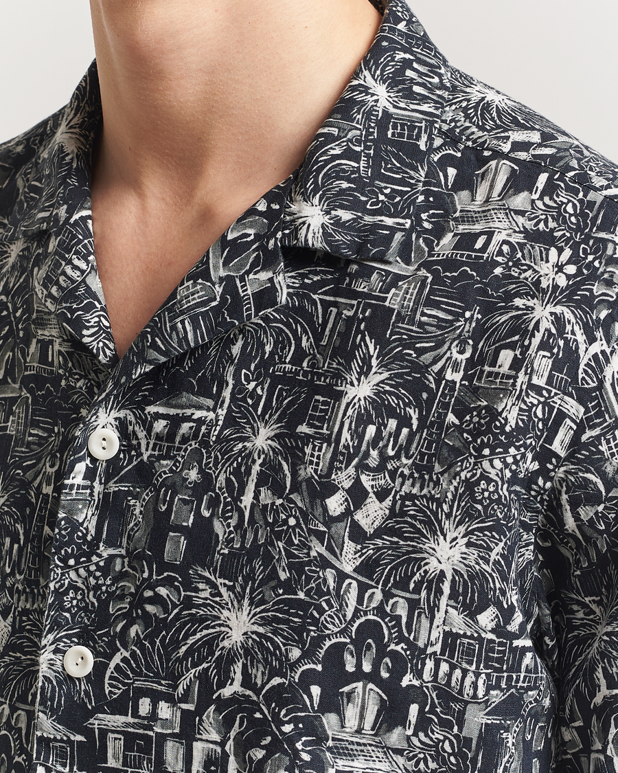 Heren | Overhemden | Eton | Resort Printed Short Sleeve Shirt Black