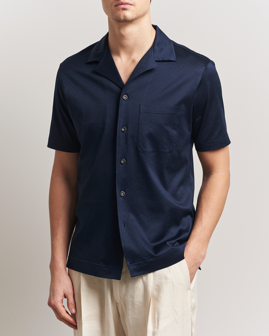 Heren | Overhemden | Eton | Filo Di Scozia Short Sleeve Shirt Navy Blue