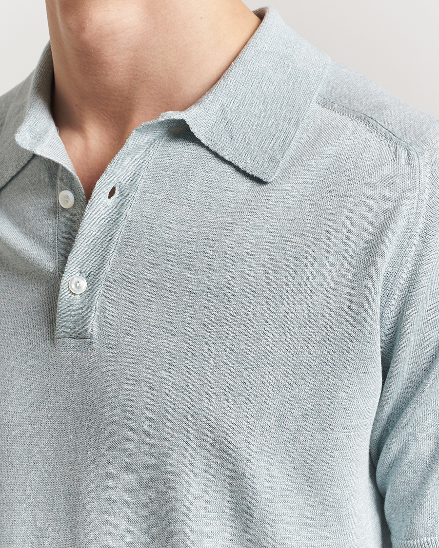 Heren | Polo's | Eton | Cotton/Linen Fine Knitted Polo Light Green
