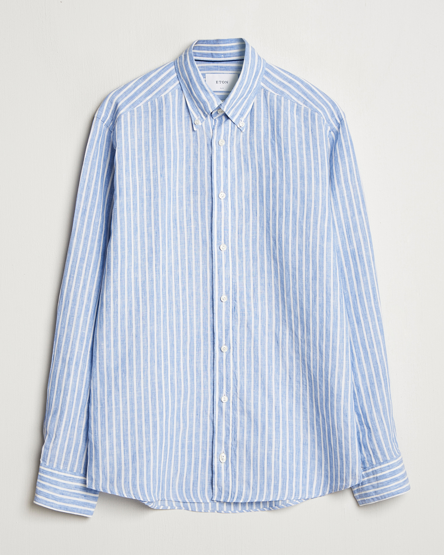 Homme | Chemises | Eton | Slim Fit Striped Linen Shirt Blue/White