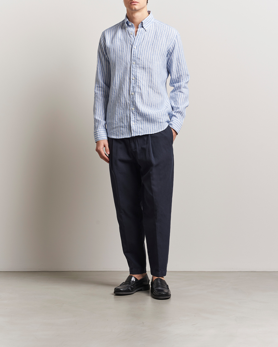 Homme | Chemises | Eton | Slim Fit Striped Linen Shirt Blue/White
