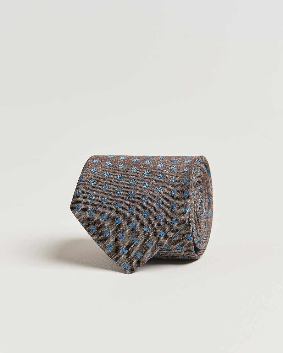 Heren | Stropdassen | Eton | Silk/Linen Floral Tie Brown