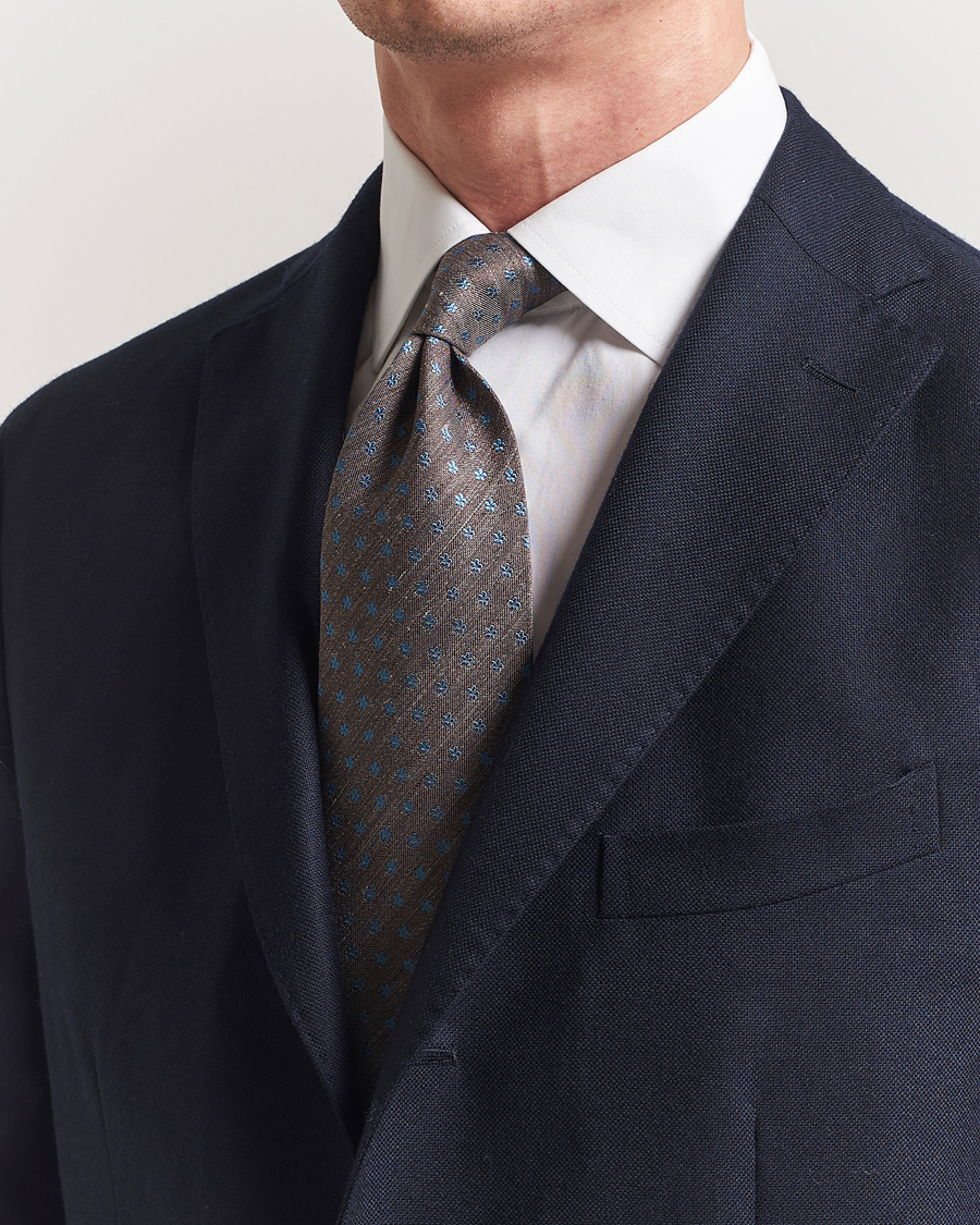 Heren | Stropdassen | Eton | Silk/Linen Floral Tie Brown