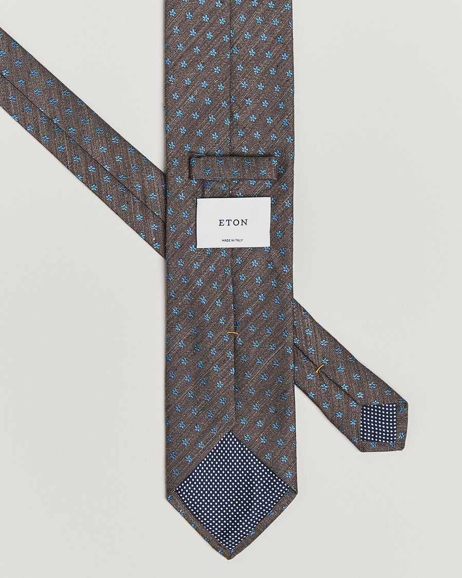 Heren | Stropdassen | Eton | Silk/Linen Floral Tie Brown