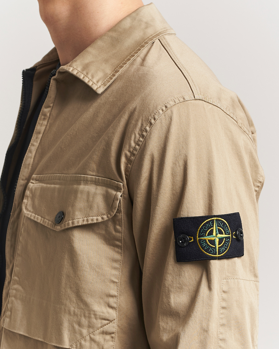 Heren | Overhemden | Stone Island | Cotton Stretch Zip Overshirt Biscuit