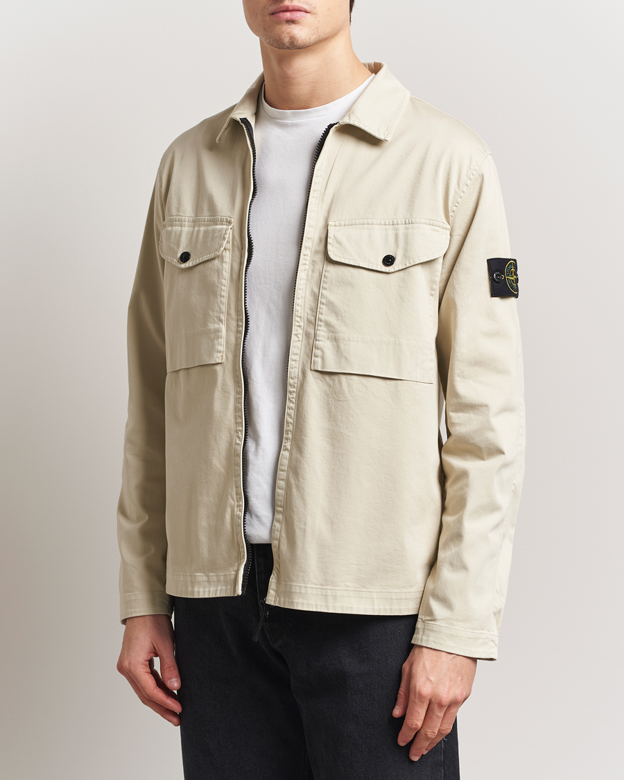 Homme | Chemises | Stone Island | Cotton Stretch Zip Overshirt Sand
