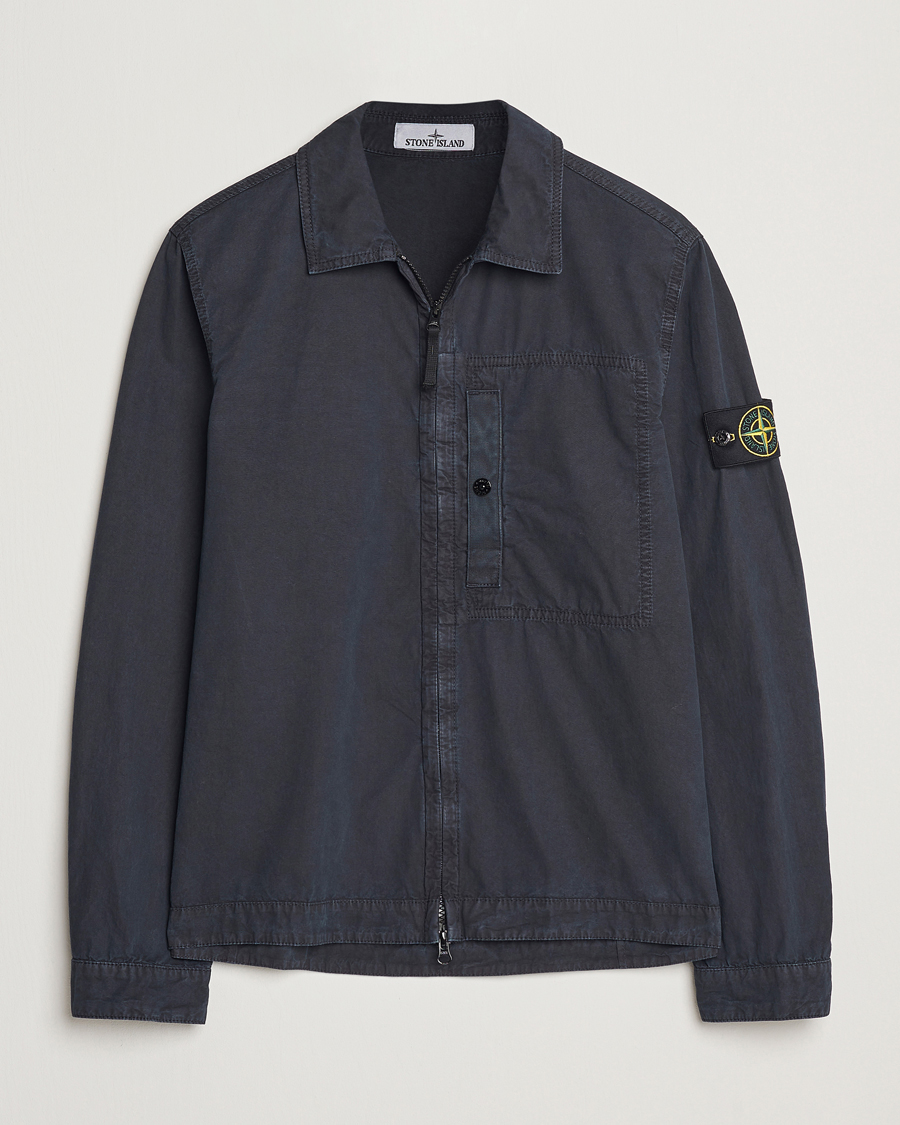 Homme | Chemises | Stone Island | Old Effect Garment Washed Zip Overshirt Navy Blue