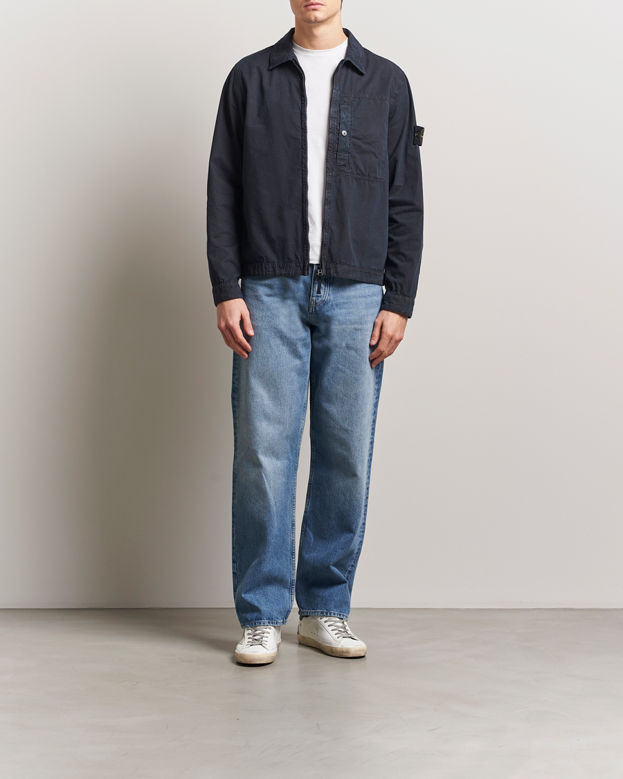 Homme | Chemises | Stone Island | Old Effect Garment Washed Zip Overshirt Navy Blue