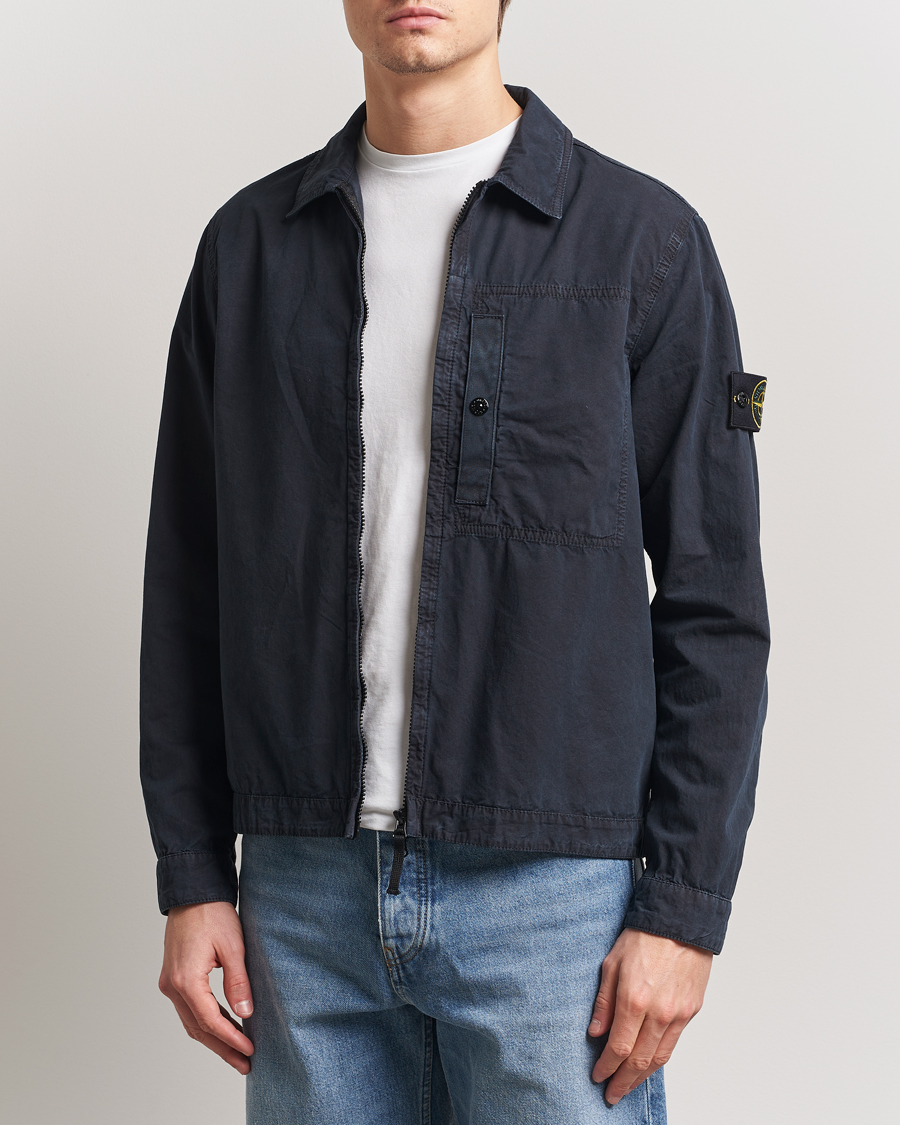 Homme | Chemises | Stone Island | Old Effect Garment Washed Zip Overshirt Navy Blue