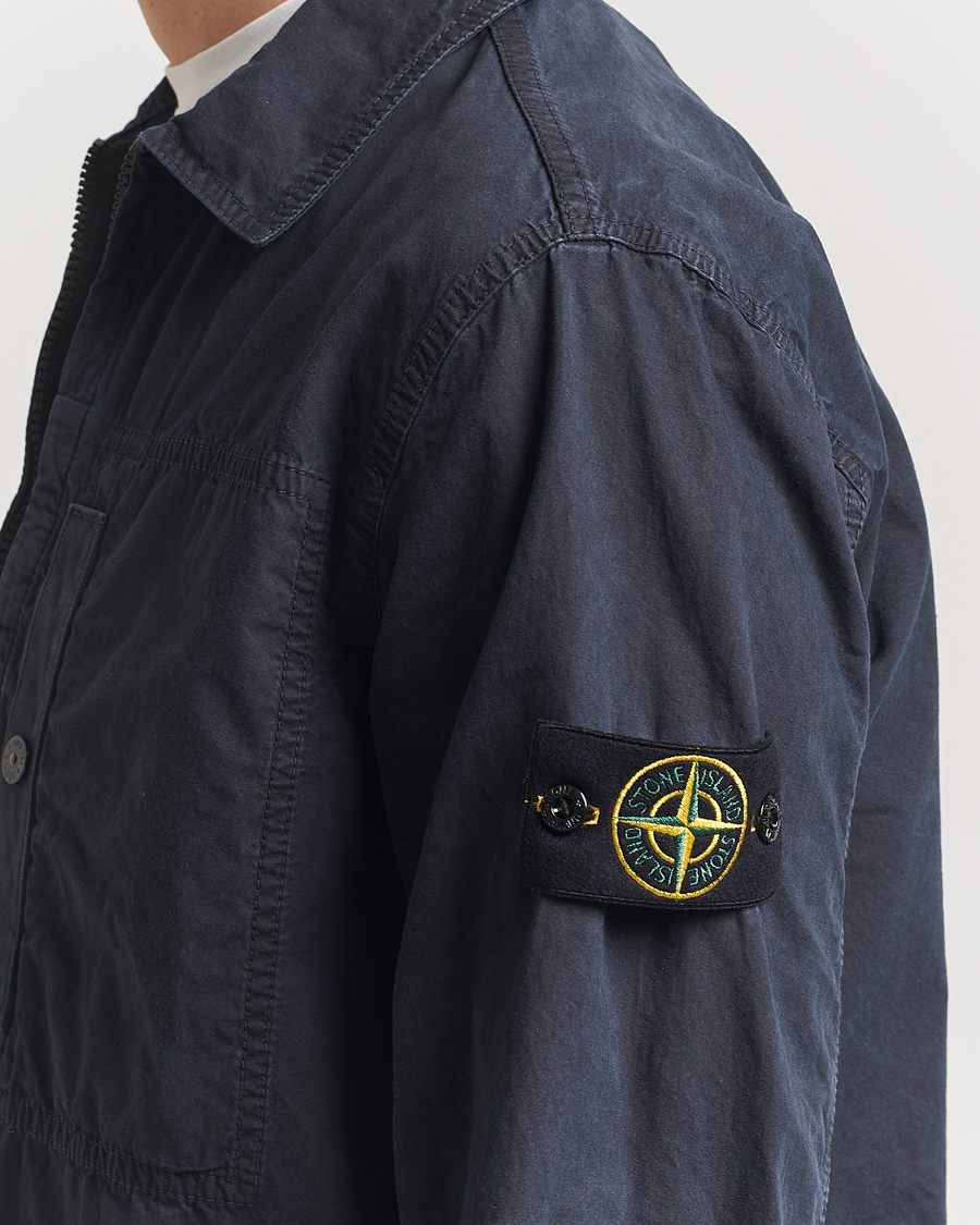 Homme | Chemises | Stone Island | Old Effect Garment Washed Zip Overshirt Navy Blue