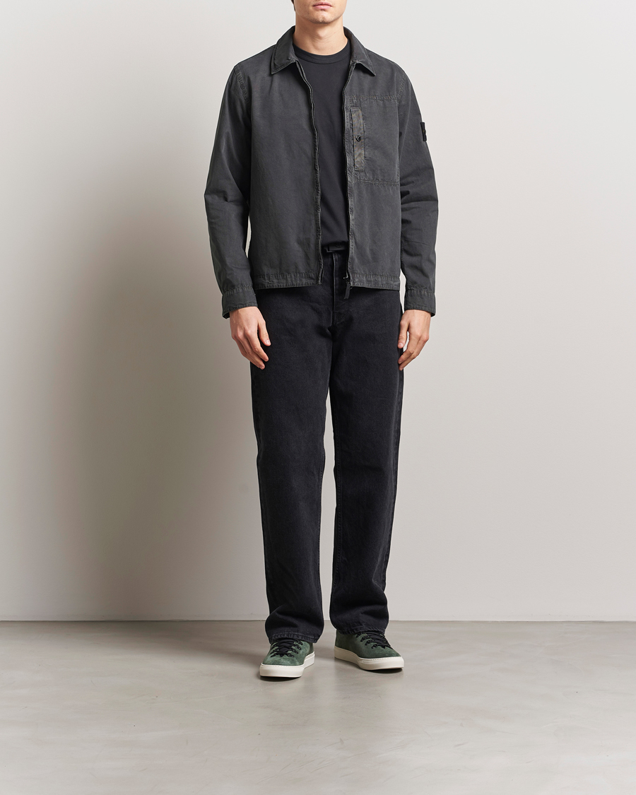 Homme | Chemises | Stone Island | Old Effect Garment Washed Zip Overshirt Charcoal