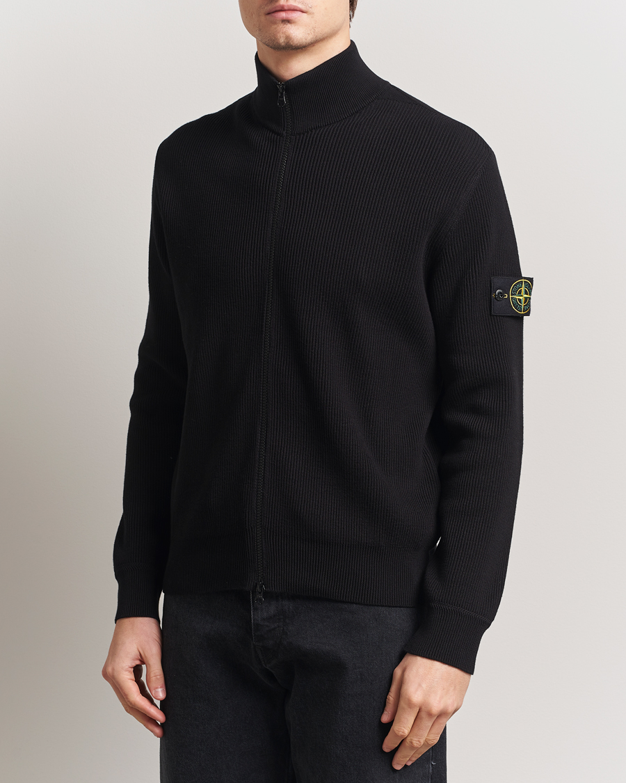 Heren | Truien | Stone Island | Ribbed Soft Organic Cotton Full Zip Black