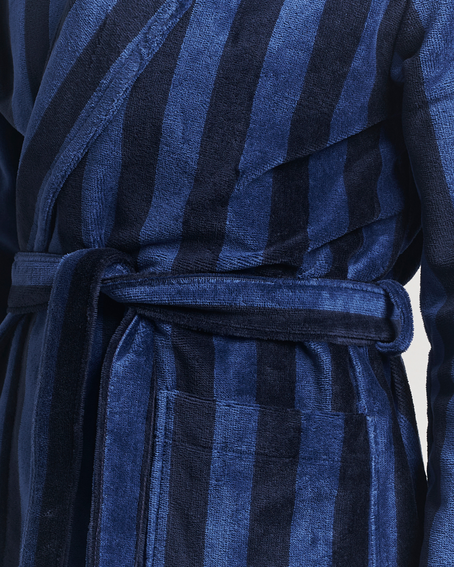 Homme | Derek Rose Cotton Velour Striped Gown Navy/Blue | Derek Rose | Cotton Velour Striped Gown Navy/Blue