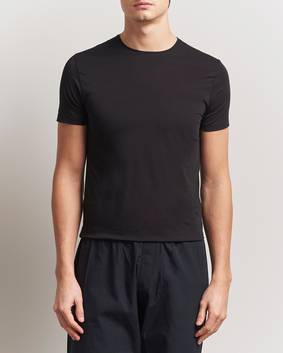 Heren | T-shirts | Derek Rose | Pima Cotton Crew Neck T-Shirt Black