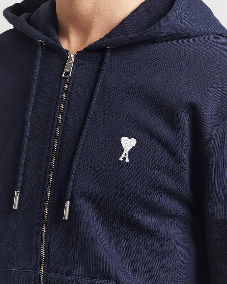 Homme | Pulls Et Tricots | AMI | Off White Heart Logo Full Zip Hoodie Night Blue