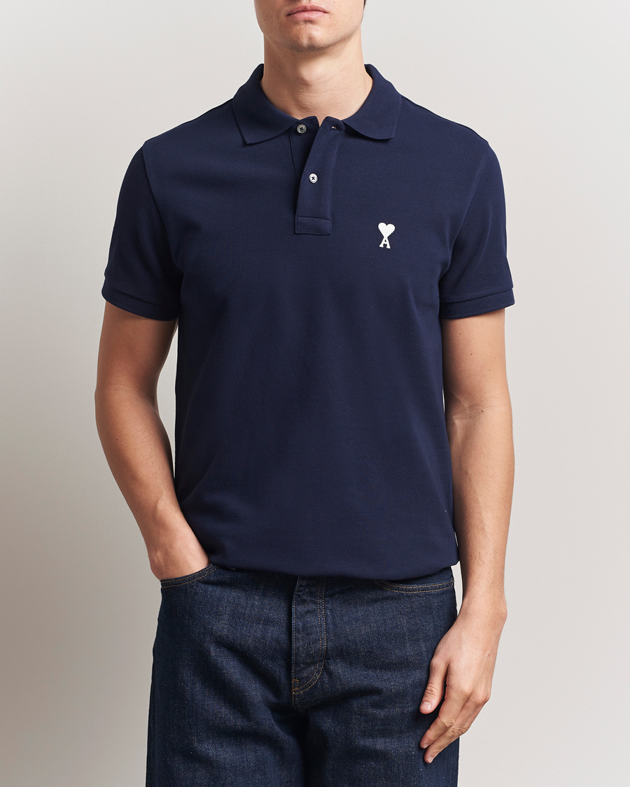 Homme | Polos | AMI | Off White Heart Logo Polo Night Blue