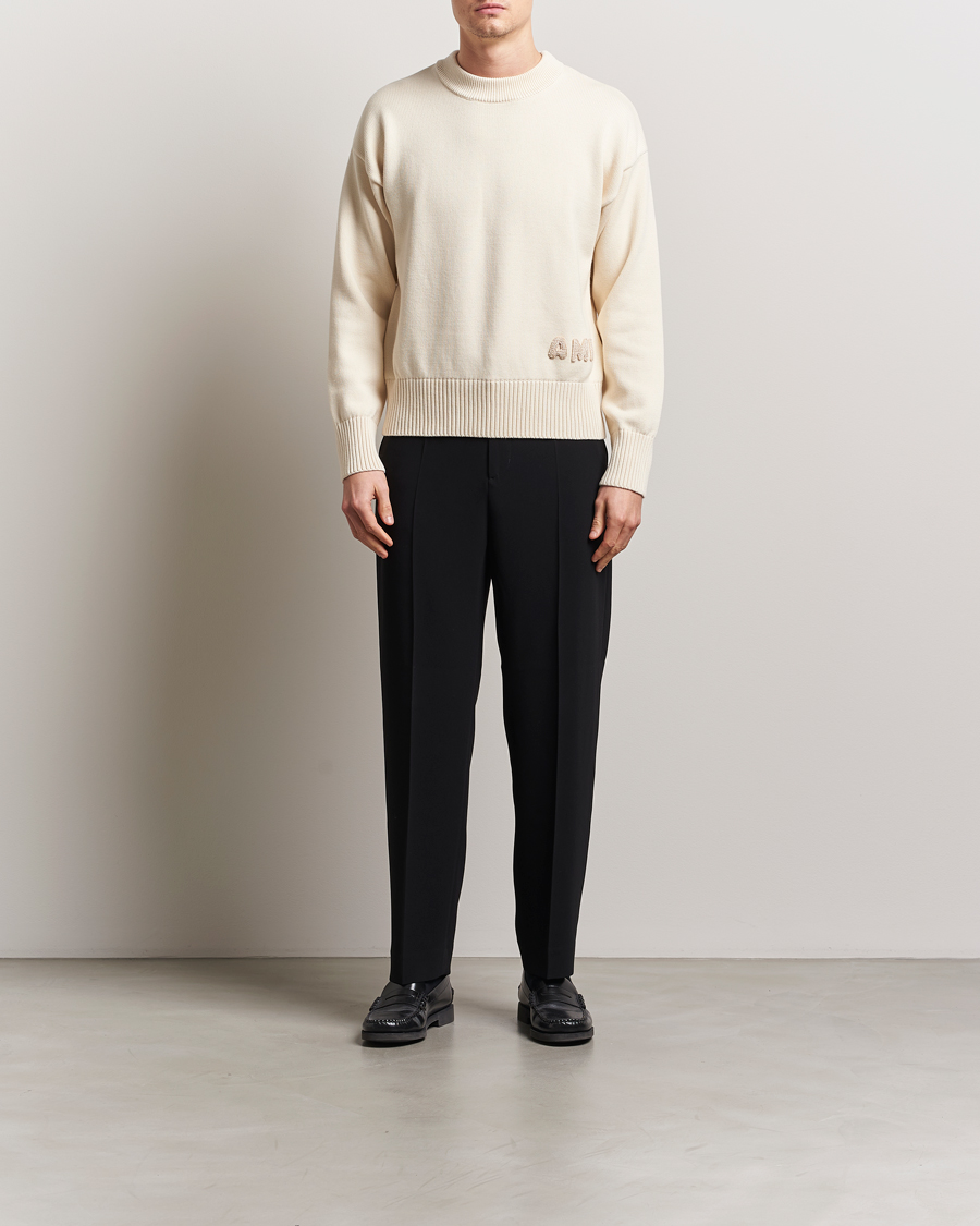 Heren | Truien | AMI | Embroidered Logo Knitted Sweater White Cream