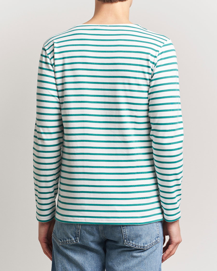 Heren | T-shirts | Armor-lux | Houat Héritage Stripe Long Sleeve T-Shirt Milk/Deep Jungle
