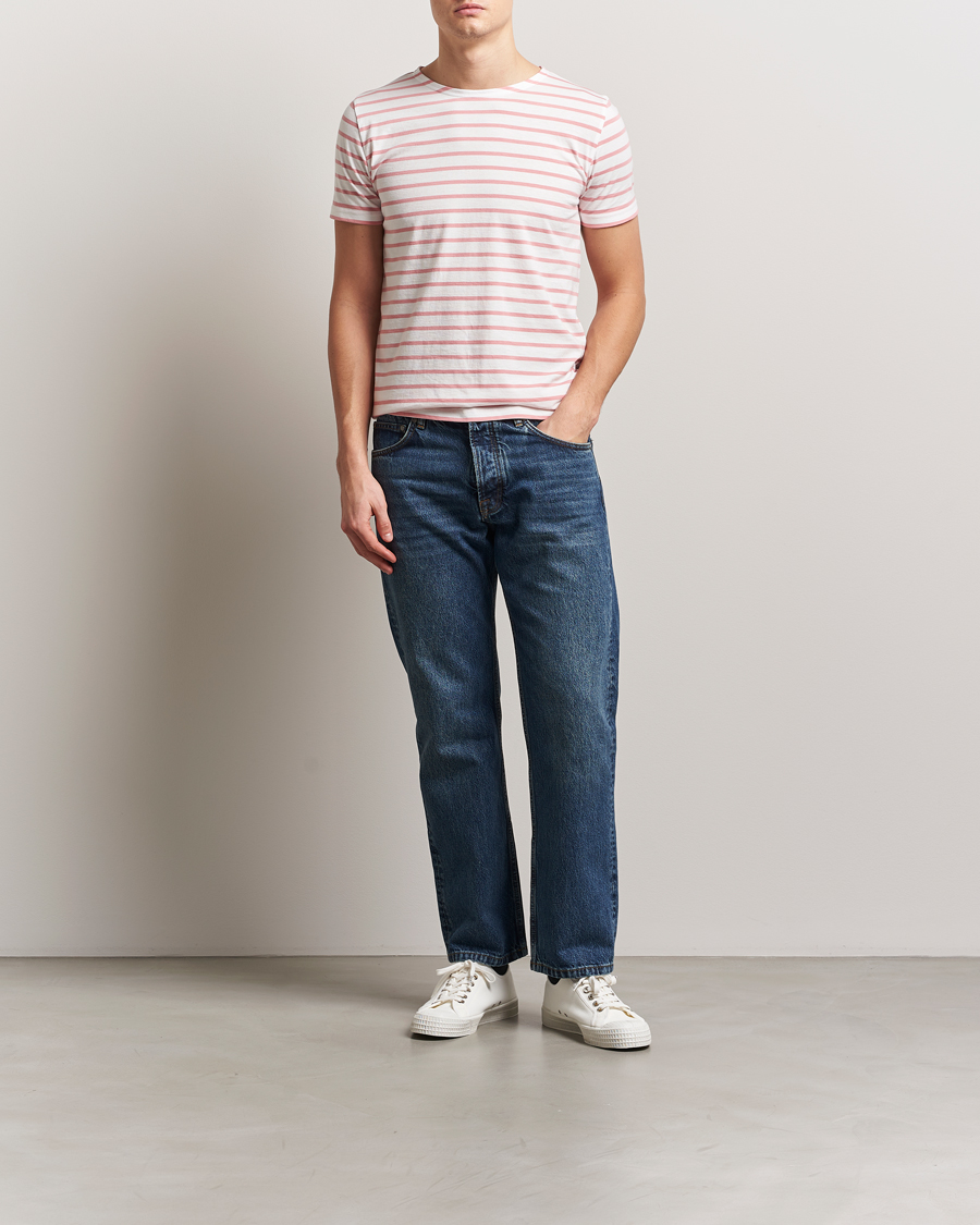 Heren | T-shirts | Armor-lux | Hoëdic Boatneck Héritage Stripe T-shirt Milk/Bubblegum