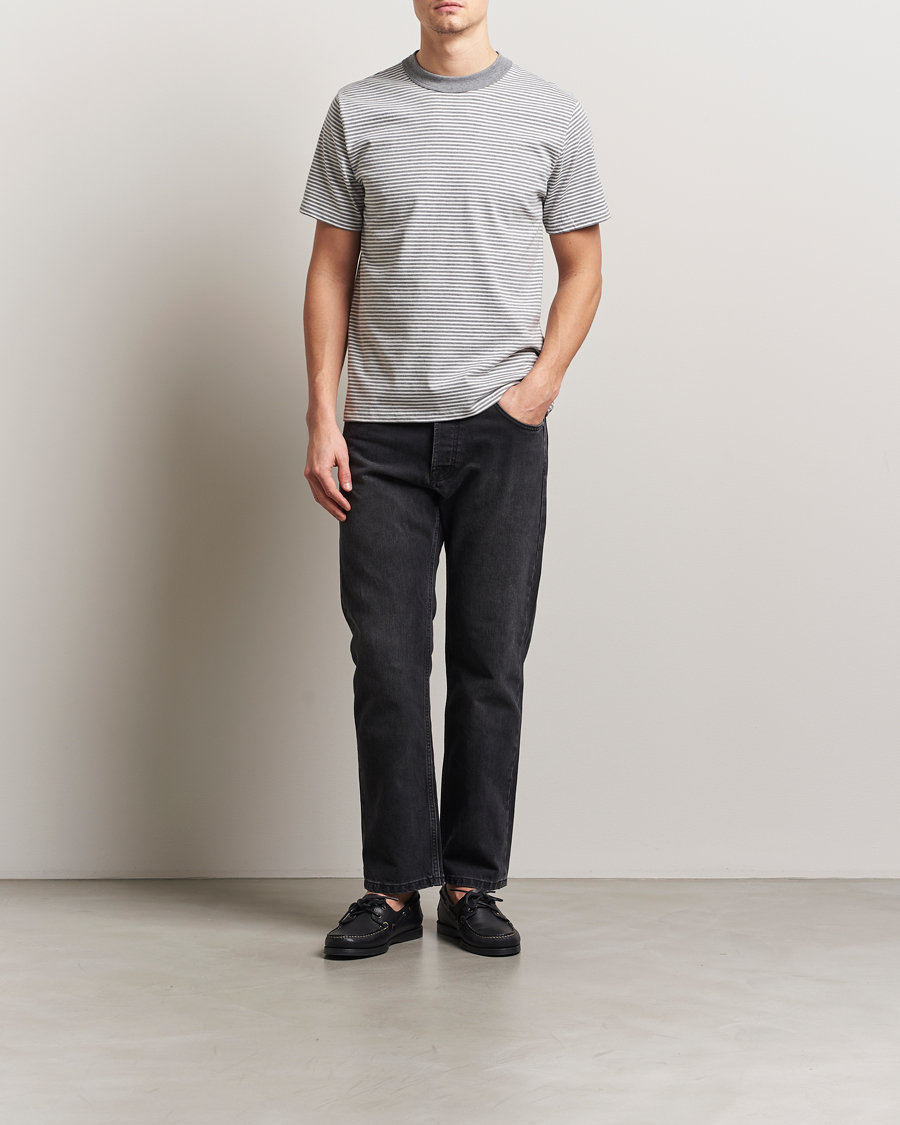 Heren | T-shirts | Armor-lux | Callac Héritage Stripe T-Shirt Misty Grey/Milk