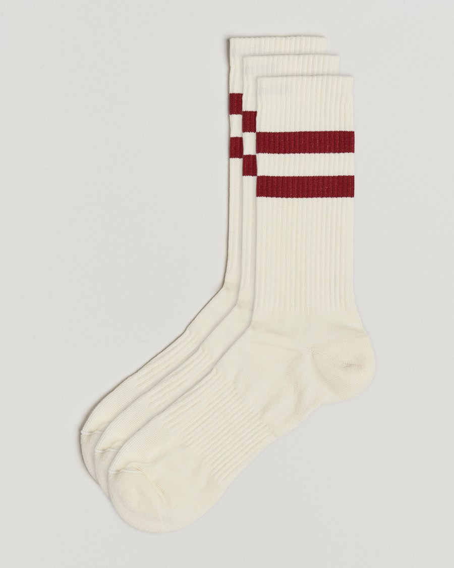 Heren | Ondergoed | Sweyd | 3-Pack Two Stripe Cotton Socks White/Red