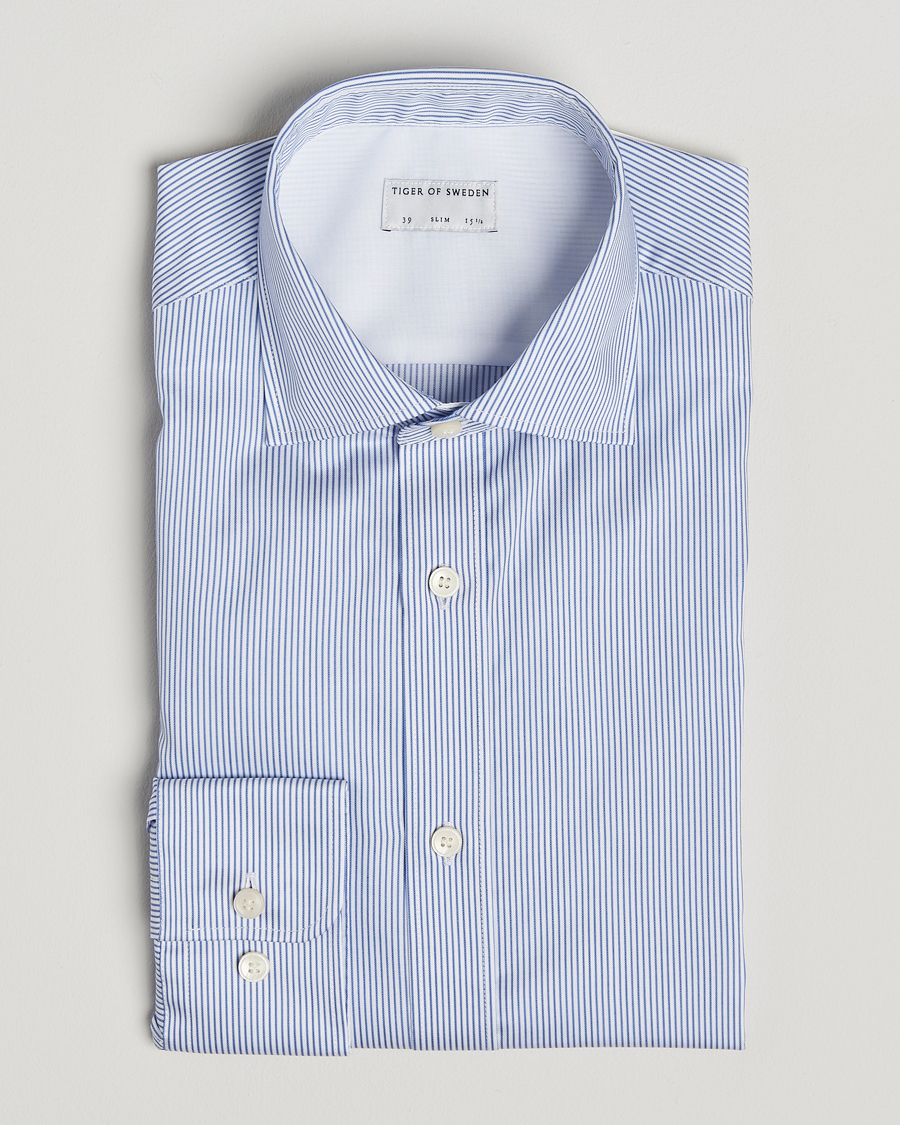 Heren | Overhemden | Tiger of Sweden | Adley Cotton Striped Shirt Blue