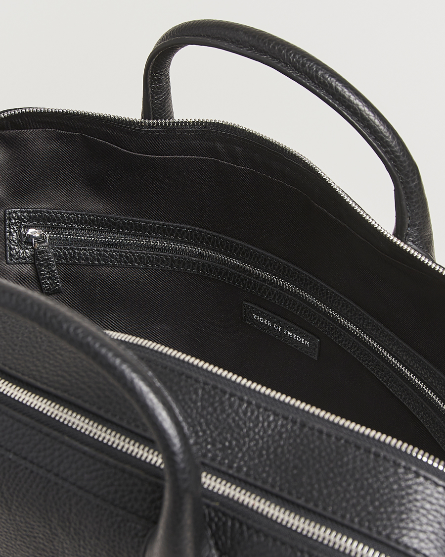 Heren | Tassen | Tiger of Sweden | Beridare Double Zip Leather Briefcase Black