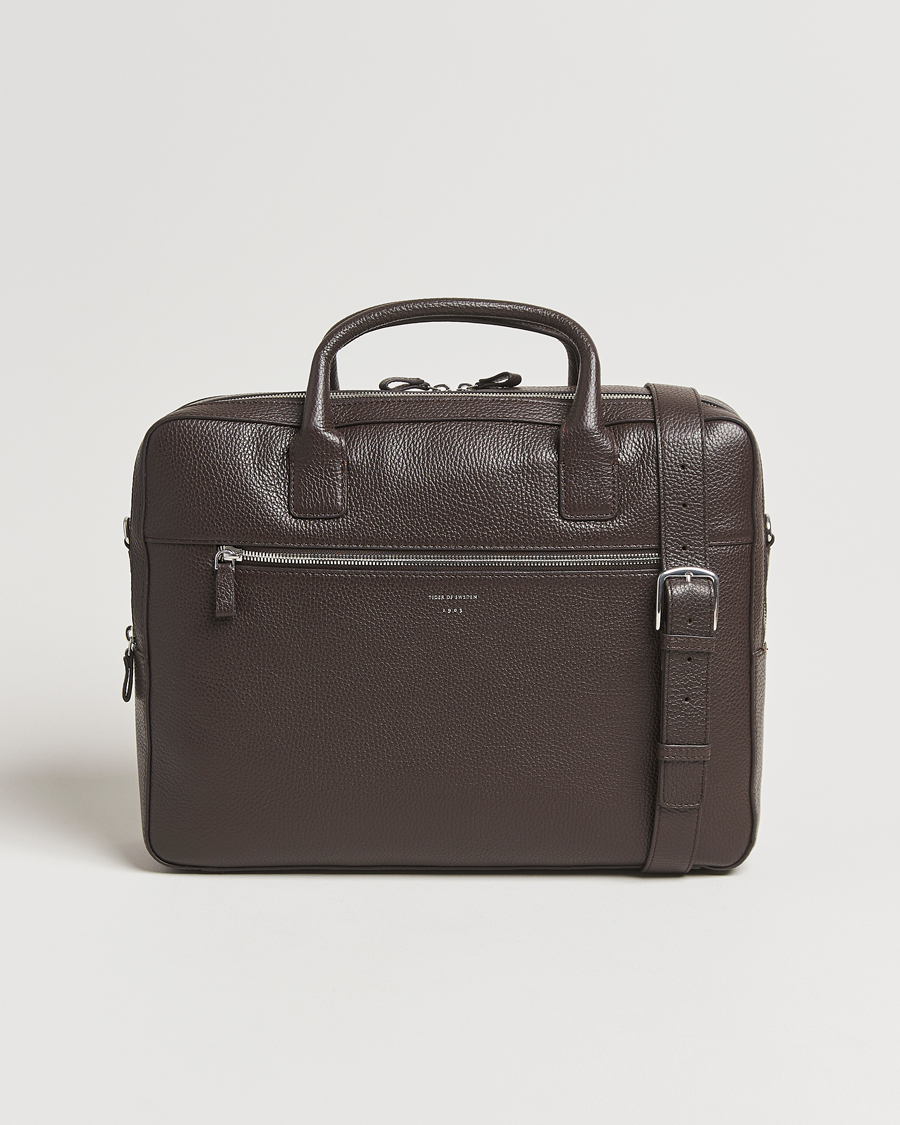 Homme | Tiger of Sweden Beridare Double Zip Leather Briefcase Dark Brown | Tiger of Sweden | Beridare Double Zip Leather Briefcase Dark Brown