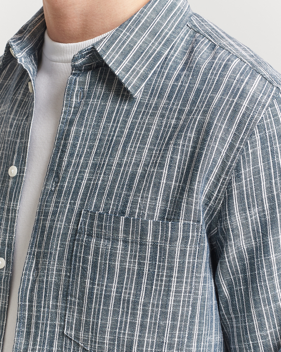 Heren | Overhemden | Samsøe Samsøe | Liam Cotton/Linen Striped Shirt Orion Blue