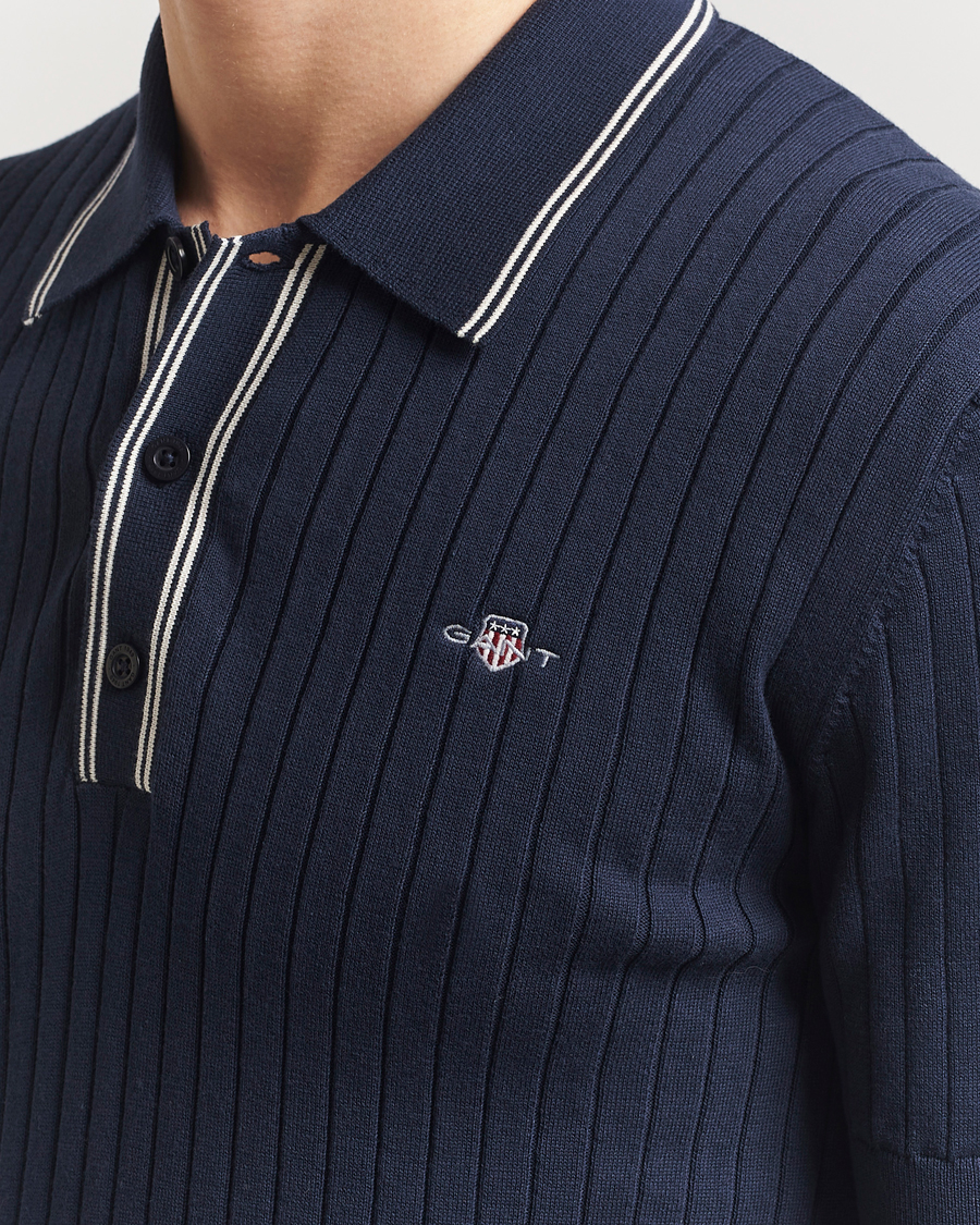Heren | Polo's | GANT | Ribbed Cotton Knitted Polo Evening Blue