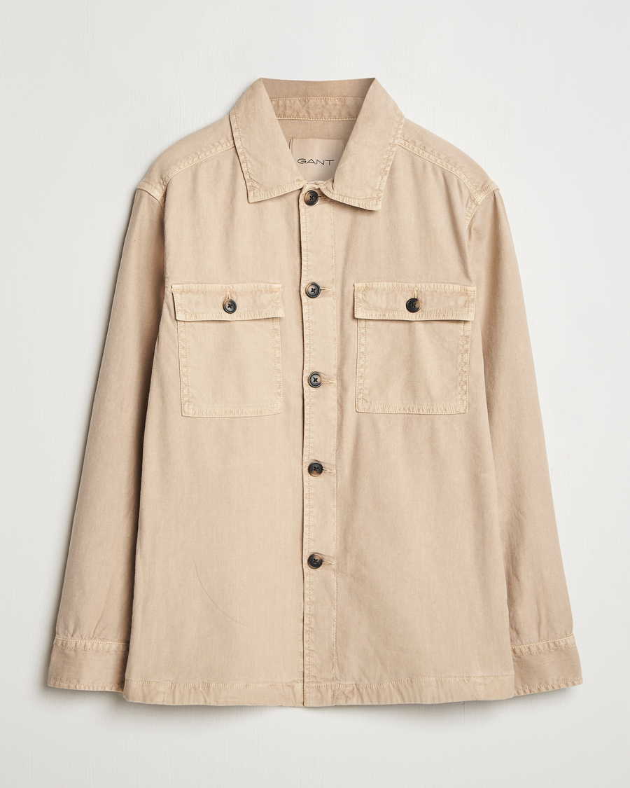 Homme | Chemises | GANT | Linen/Cotton Twill Overshirt Dry Sand