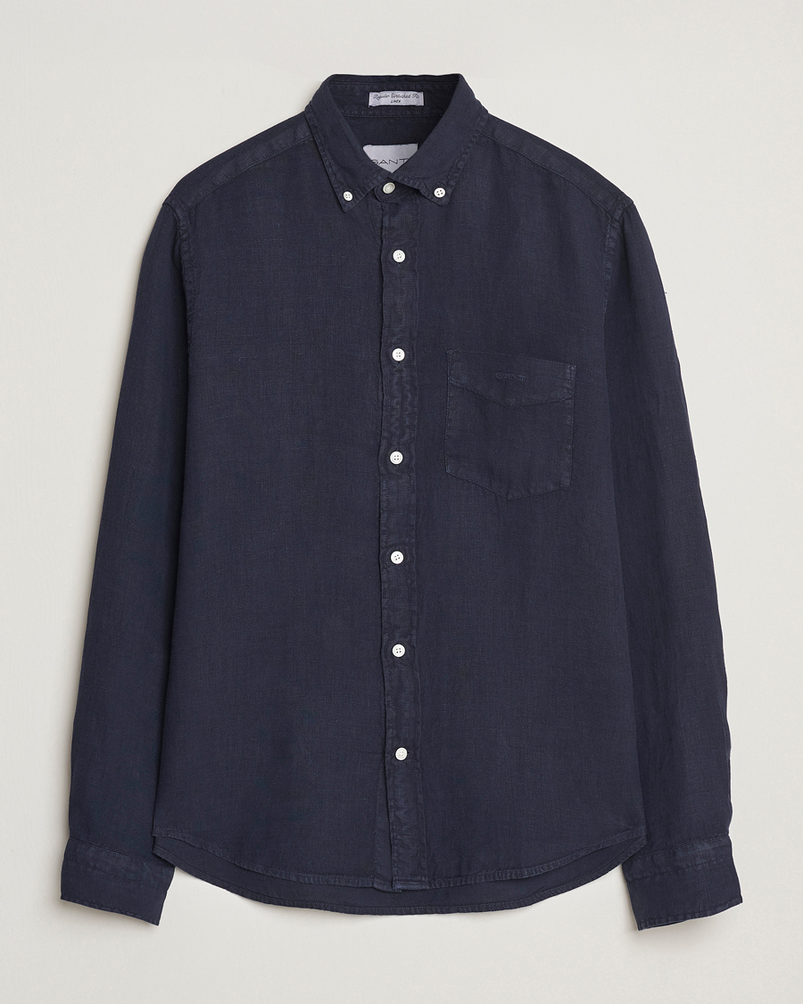 Heren | Overhemden | Gant | Regular Fit Garment Dyed Linen Shirt Evening Blue