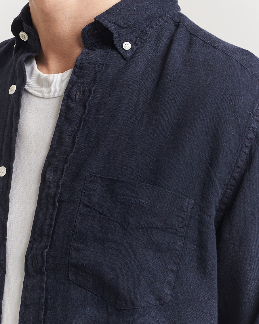 Heren | Overhemden | Gant | Regular Fit Garment Dyed Linen Shirt Evening Blue