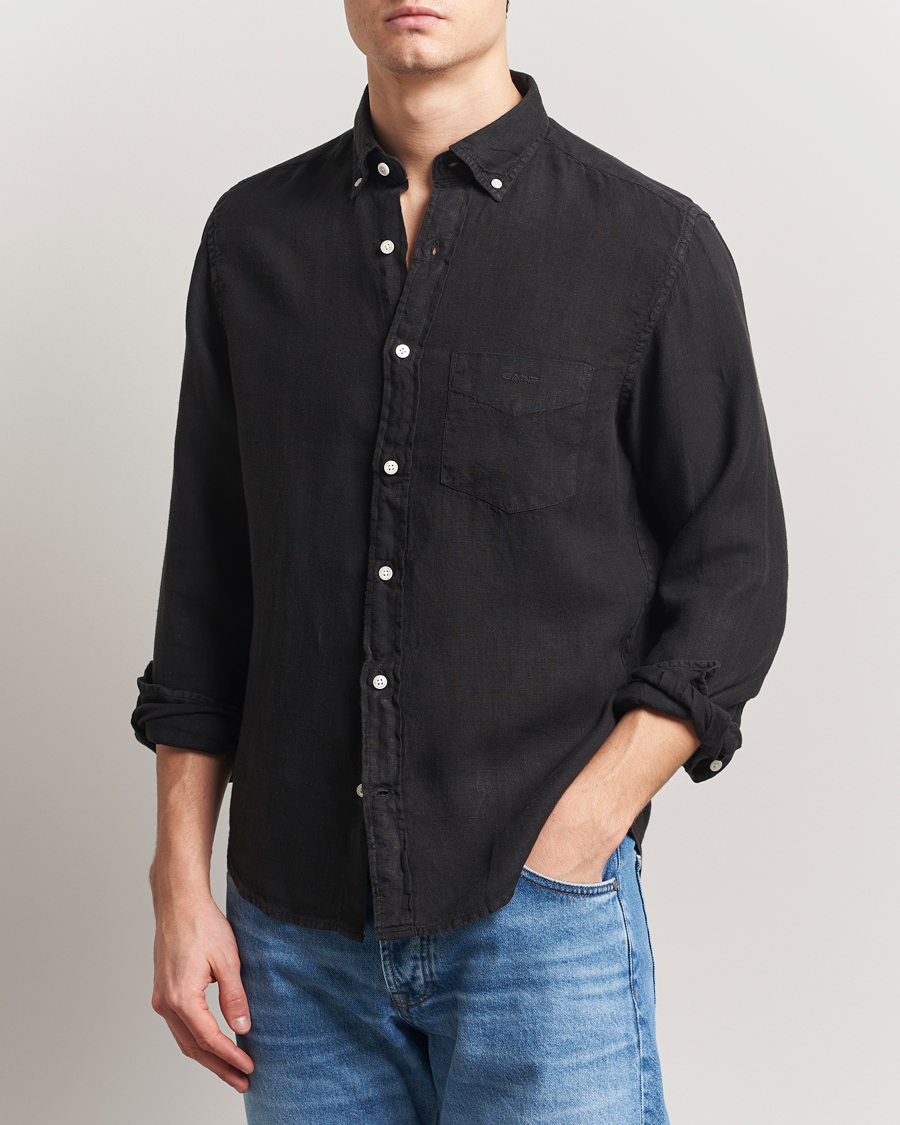 Homme | Chemises | Gant | Regular Fit Garment Dyed Linen Shirt Black