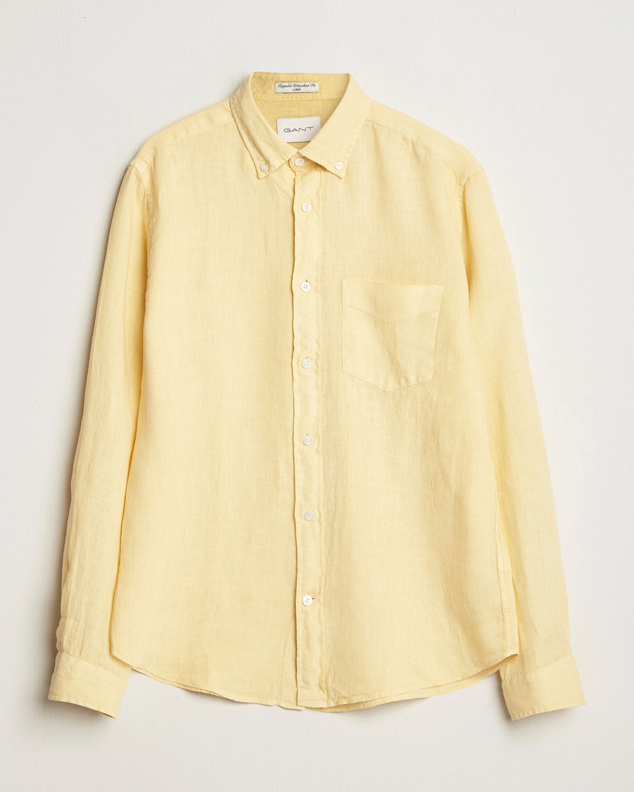 Homme | Chemises | Gant | Regular Fit Garment Dyed Linen Shirt Dusty Yellow