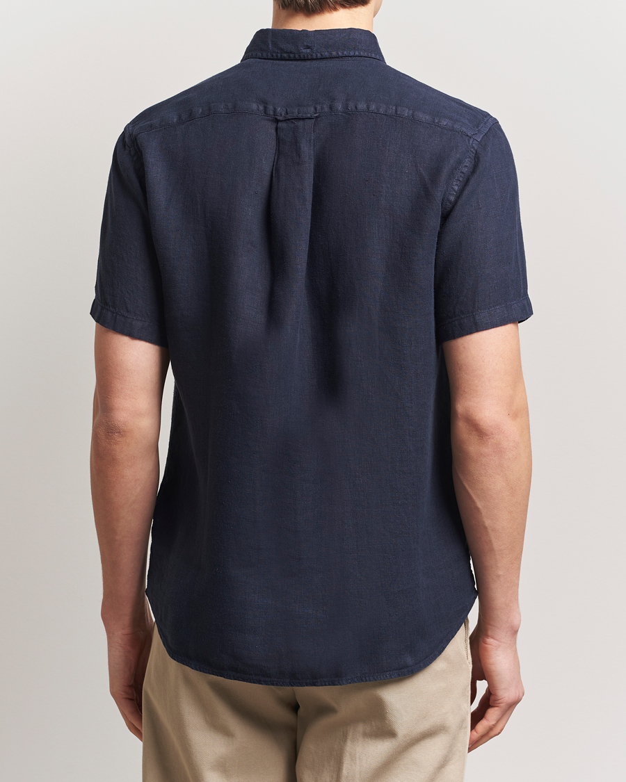 Heren | Overhemden | Gant | Regular Fit Garment Dyed Short Sleeve Linen Shirt Evening Blue