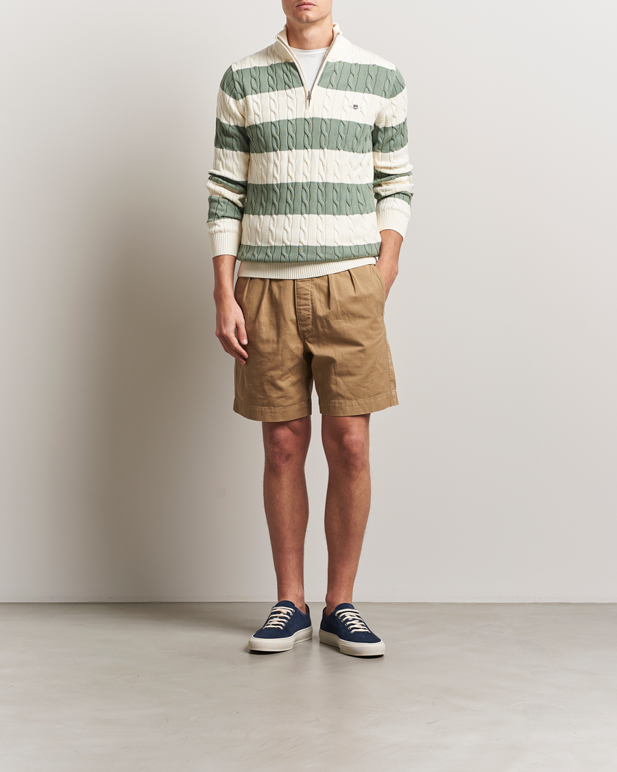 Heren | Truien | GANT | Cotton Striped Cable Half Zip Kalamata Green
