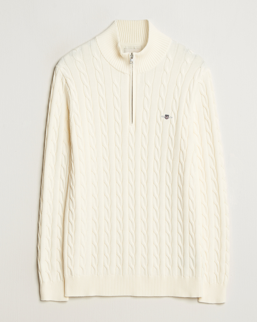 Homme | Pulls Et Tricots | Gant | Cotton Cable Half Zip Cream