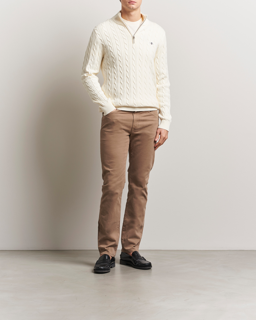 Heren | Truien | GANT | Cotton Cable Half Zip Cream