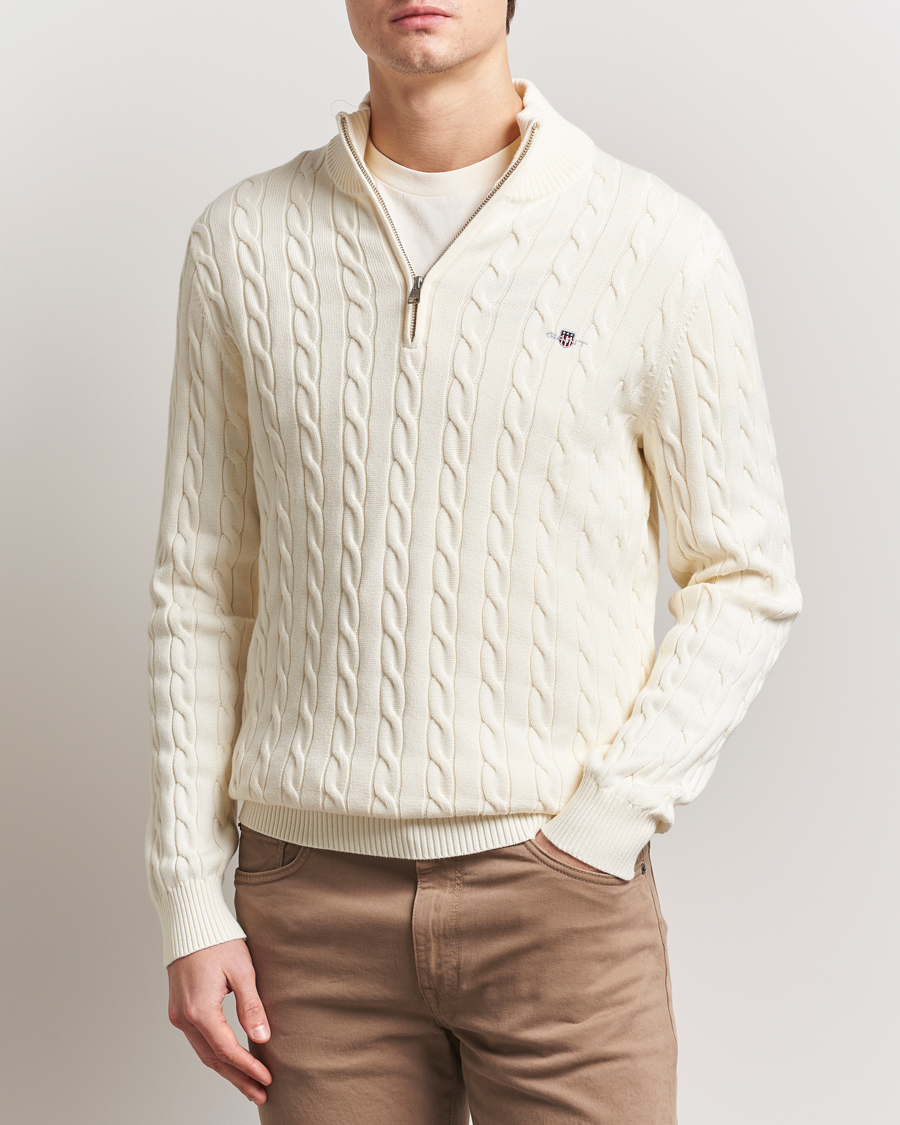 Homme | Pulls Et Tricots | Gant | Cotton Cable Half Zip Cream