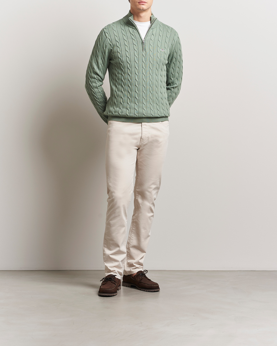 Homme | Pulls Et Tricots | GANT | Cotton Cable Half Zip Kalamata Green