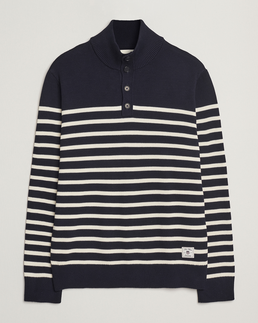 Heren | Truien | GANT | Cotton Striped Knitted Sweater Evening Blue