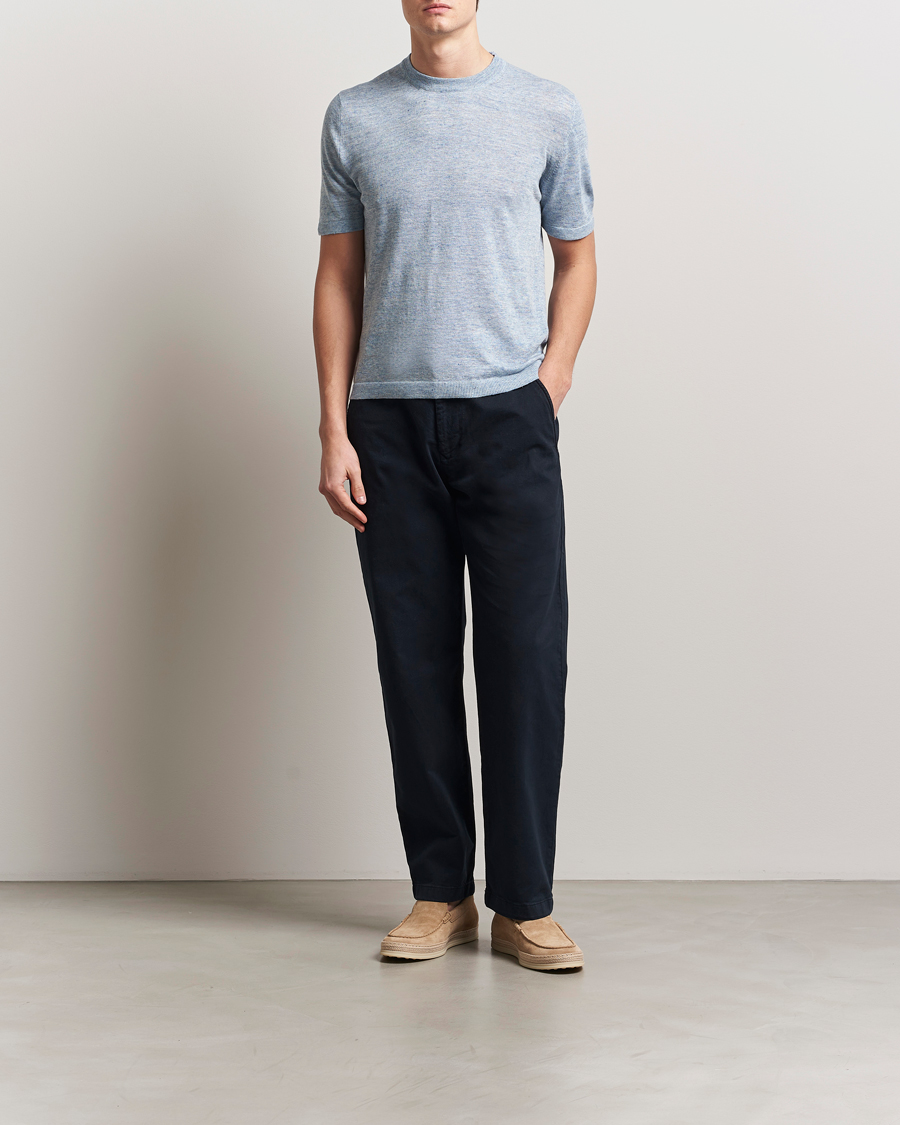 Heren | T-shirts | Altea | Cotton/Linen Short Sleeve T-Shirt Light Blue
