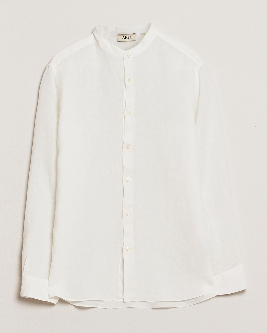 Heren | Overhemden | Altea | Linen Guru Collar Shirt White