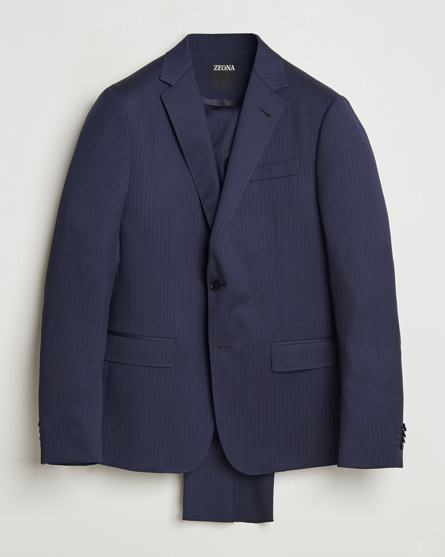 Homme | Costumes | Zegna | Tailored Wool Suit Navy Stripe