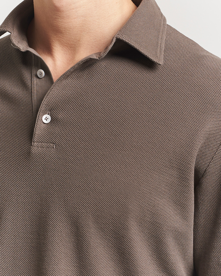 Homme | Pulls Et Tricots | Zegna | Cotton Piquet Long Sleeve Polo Brown
