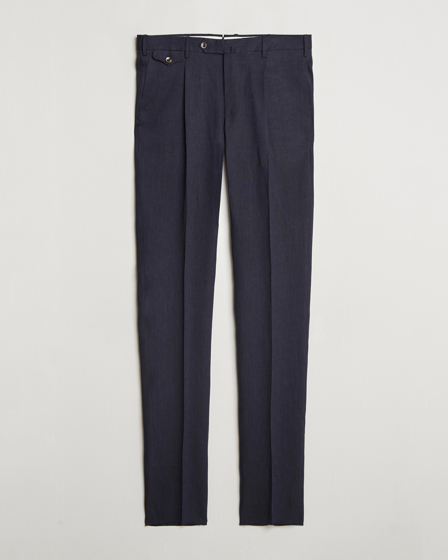 Heren | Broeken | PT01 | Gentleman Fit Linen Trousers Navy
