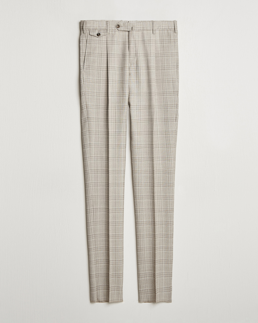Heren | Broeken | PT01 | Gentleman Fit Check Wool Trousers Beige