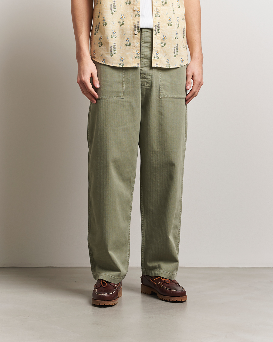 Homme | Pantalons | orSlow | Herringbone Summer Fatigue Pants Green