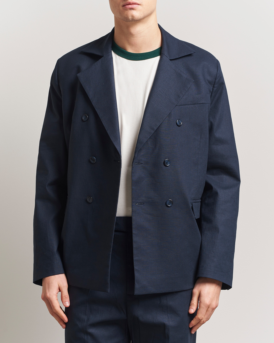 Heren | Blazers | Palmes | Double Breasted Linen Sport Coat Navy